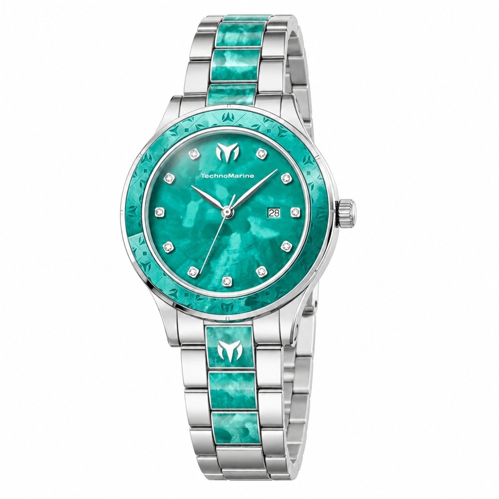 NEW TechnoMarine Sea Seafoam Glow Women's Watch 33mm Steel TM-725056 w/Diver Box